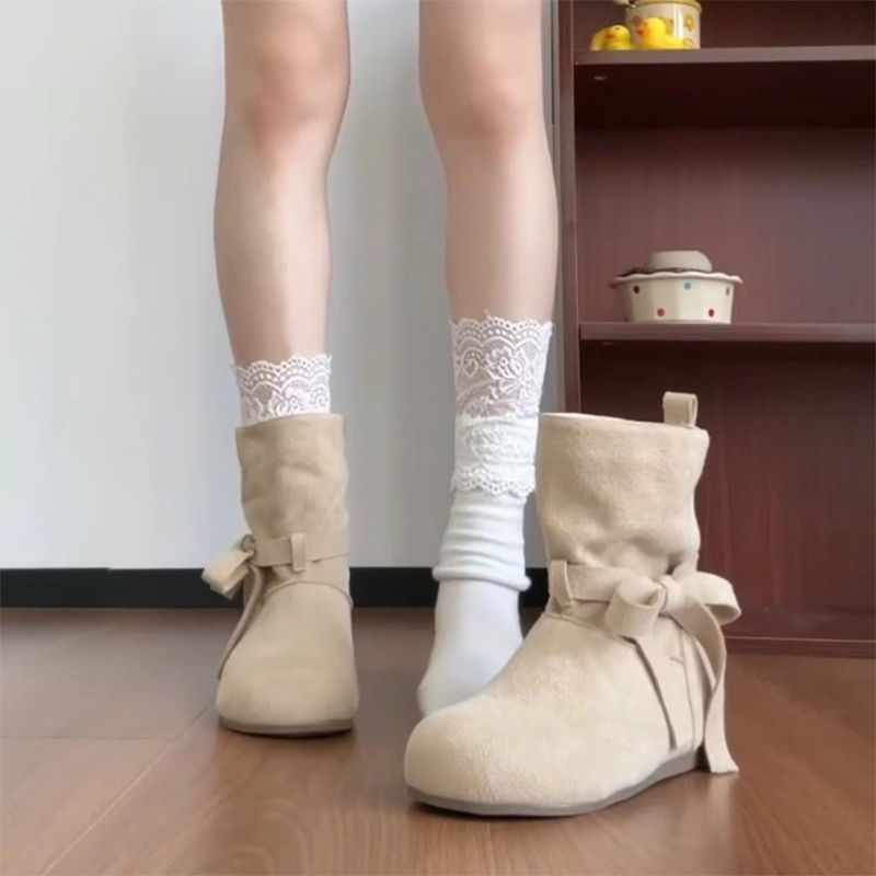 蝴蝶结百搭美拉德堆堆靴马丁靴