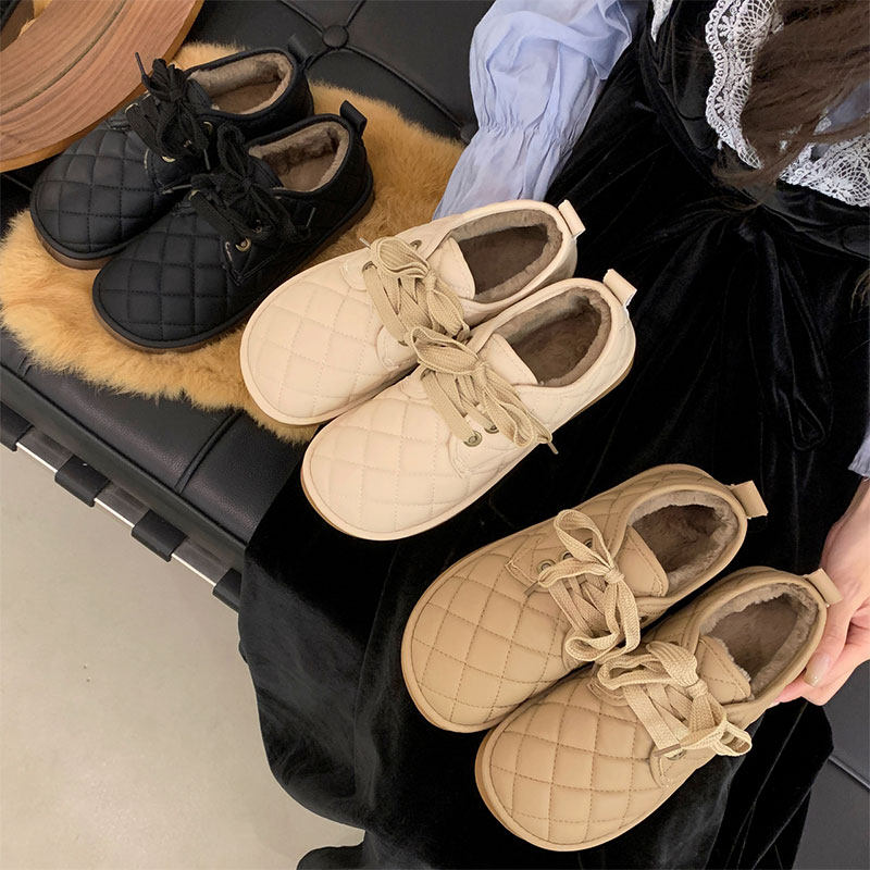 雪地靴女2025年新款冬季加厚加绒保暖乐福鞋软底防滑系带面包棉鞋,女鞋,时尚雪地靴,淘宝优惠券,粉丝福利购,淘宝优惠卷