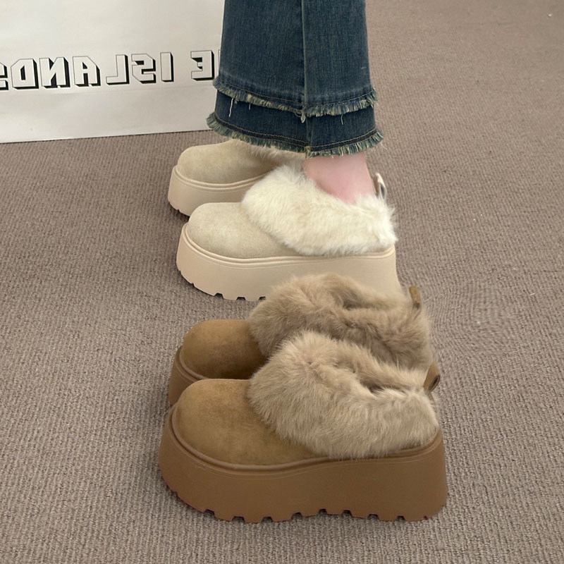 勃肯鞋保暖增高一脚蹬毛毛棉鞋子