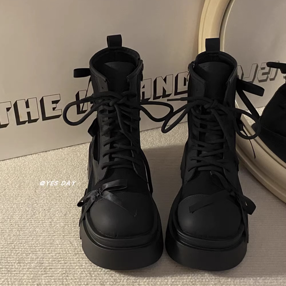 复古小众百搭圆头松糕厚底马丁靴女2025年春季新款蝴蝶结拼色短靴,女鞋,马丁靴,淘宝优惠券,粉丝福利购,淘宝优惠卷