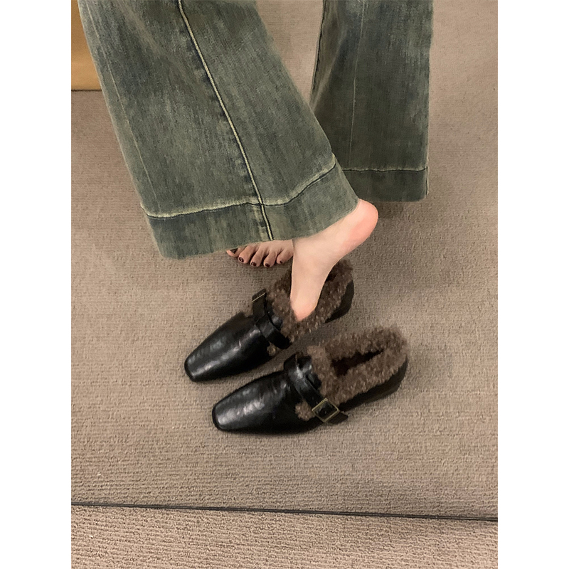 加绒毛毛鞋小皮鞋保暖棉鞋