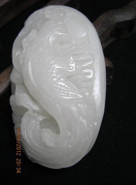 钱塘邮社   和田玉  白玉凤仪天下 把件