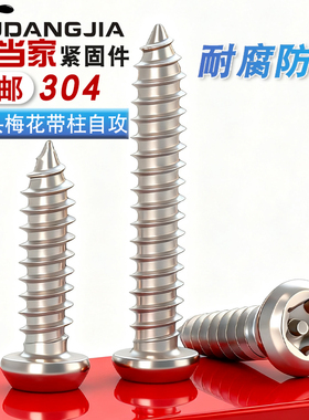 M2M2.6M3M4mm 304不锈钢盘头圆头梅花带柱针防盗自攻木螺丝钉