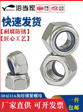 不锈钢304/316/316L加厚尼龙锁紧螺母Din982六角锁紧螺母自锁螺母