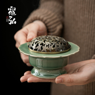 越窑青瓷陶瓷香炉家用茶道打香篆室内环香香薰炉檀香沉香茶室香道