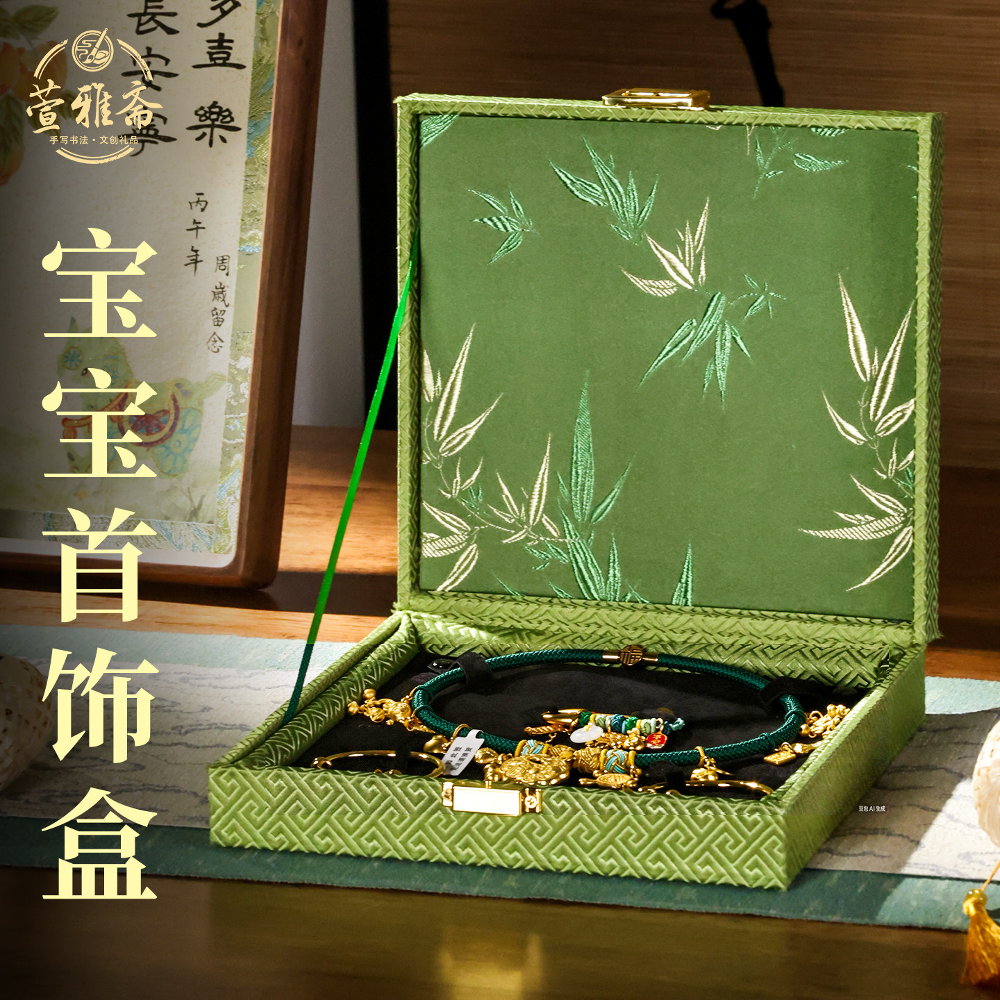 宝宝满月首饰盒2026新款轻奢高级感儿童黄金长命锁桌面手镯收纳盒