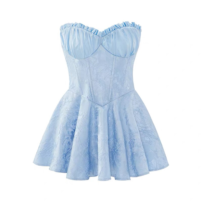 法式提花抹胸鱼骨束腰显瘦连体裤炸街显瘦轻奢公主party生日礼服