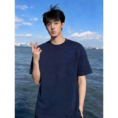 A336-T763-特p25 短袖t恤男潮牌夏季宽松五分袖