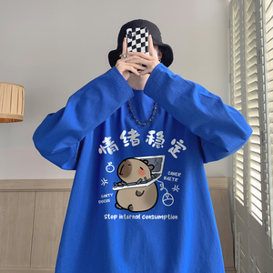 情绪稳定印花纯棉短袖t恤男夏季宽松重磅设计感衣服潮牌圆领半袖图片