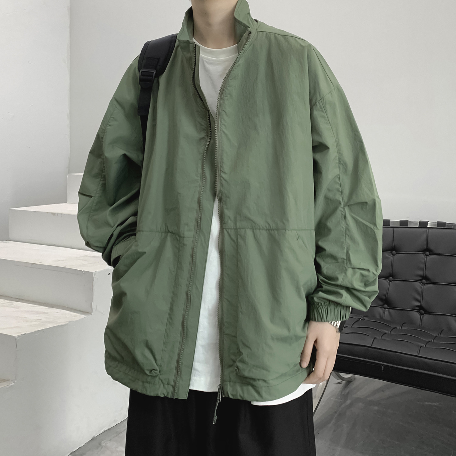 飞行员夹克男短款cleanfit外套春秋季潮牌美式高街vibe黑色棒球服,男装防晒衣,电商A336