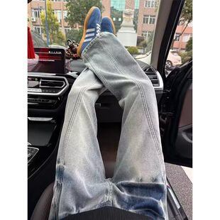 斜切闪电纹牛仔裤 特P40 2154 复古修身 显瘦微喇裤 男春秋新款 A336