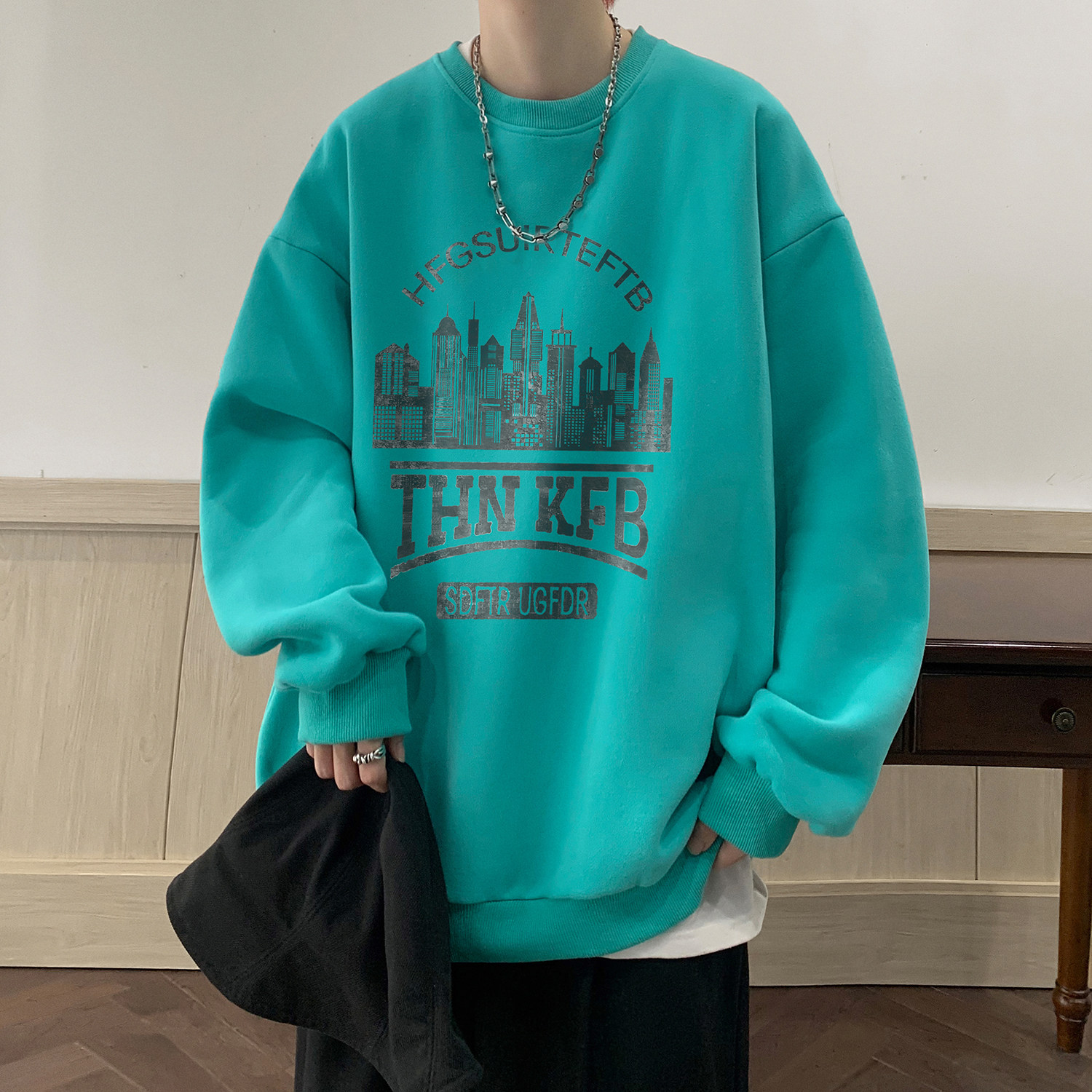 WASSUPHAPPY杏色美式复古卫衣男秋季潮牌宽松情侣加绒重磅上衣服,男装卫衣,电商A336