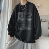 卡通学院风圆领卫衣男秋季宽松潮流学生帅气潮牌美式慵懒chic衣服，男装卫衣，电商A336