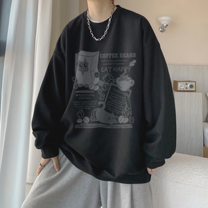 卡通学院风圆领卫衣男秋季宽松潮流学生帅气潮牌美式慵懒chic衣服图片