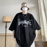 美式字母麂皮绒短袖t恤男夏季潮牌痞帅炸街高街宽松圆领大码上衣，男装T恤，电商A336