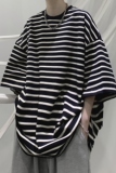 wassuphappy条纹短袖男生夏季新款复古纯棉t恤高街宽松半袖体恤，男装T恤，电商A336