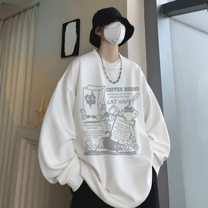 卡通学院风圆领卫衣男秋季宽松潮流学生帅气潮牌美式慵懒chic衣服图片