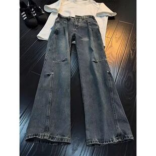 铆钉牛仔裤 男款 潮牌裤 A336 高街弯刀微喇裤 特P45 子美式 A132