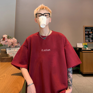 重磅硬挺t恤男士夏季oversize短袖体恤高街印花潮牌大码圆领上衣图片