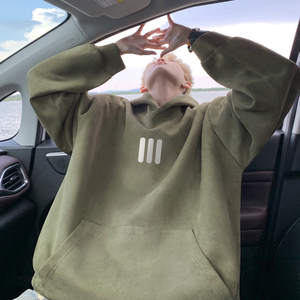 wassup happy美式连帽卫衣男秋冬季潮牌简约宽松帽衫情侣休闲外套图片