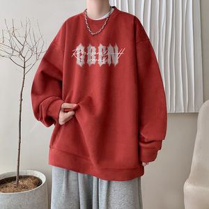 美式高街圆领卫衣男秋季潮牌字母印花设计感重磅纯棉黑色长袖T恤图片