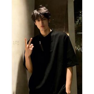 cleanfit潮牌斜拉链V领短袖 A336 T5584 特P25 艺术生 男夏季