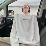 肌理感v领长袖t恤男款春秋季2025新款青少年休闲百搭慵懒风打底衫，男装T恤，电商A336