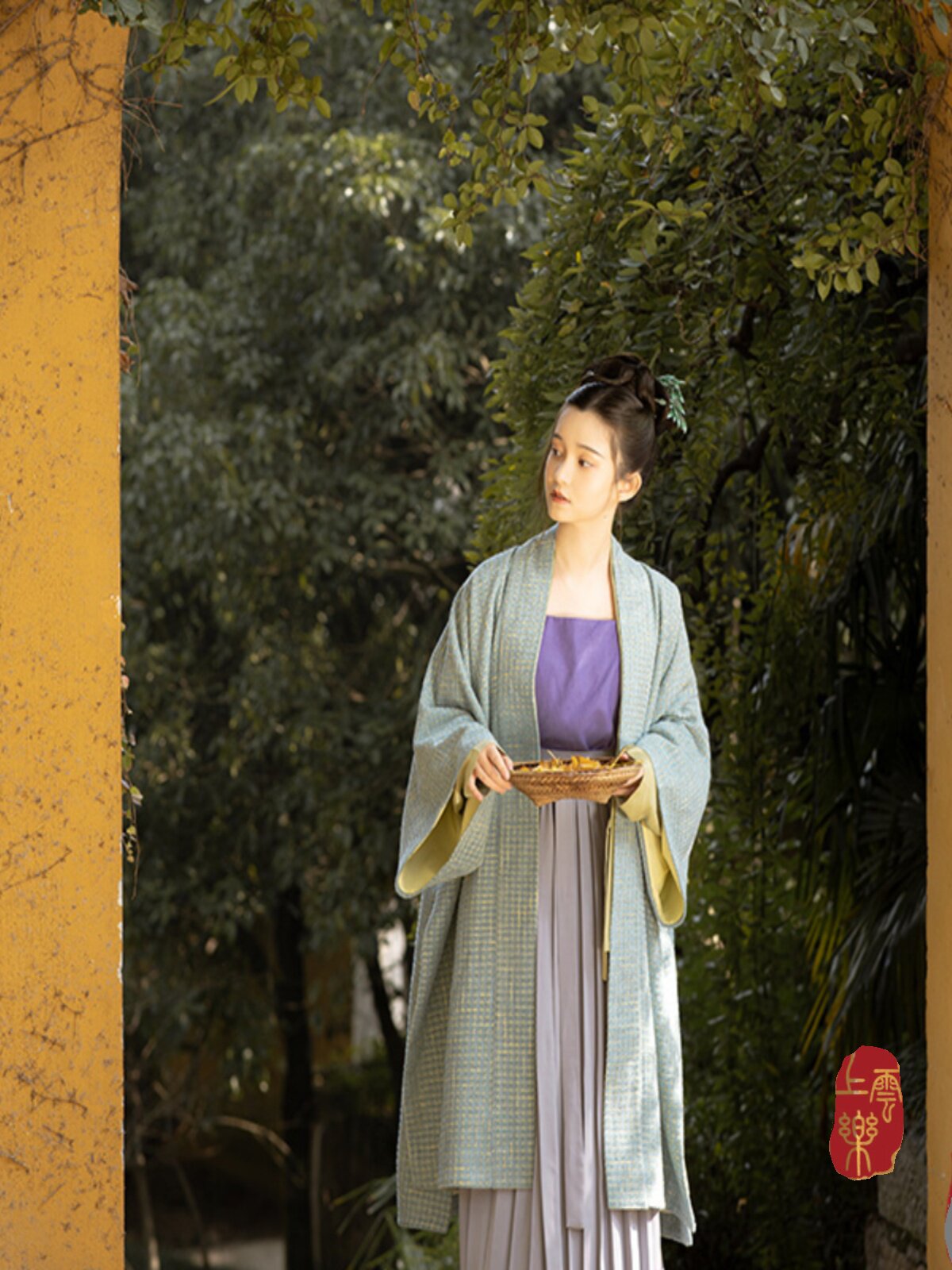 SHANGYUNLE YULAN SONG 왕조 넓은 만다린 HANFU 비행기 소매 주름 치마 튜브 탑 매일 가을 겨울 여성 원래 장소