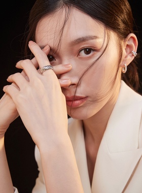 日韩ins风简约素圈牛角包戒指女复古时尚气质开口可调节指环食指