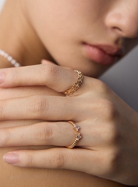 S925银极简戒指女可调节戒指镶锆石指环情人节礼物送女友可调圈口