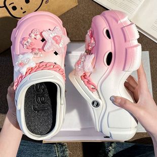 高颜值超软厚底洞洞鞋 显脚小增高防滑防臭两穿EVA包头轻便 女夏季