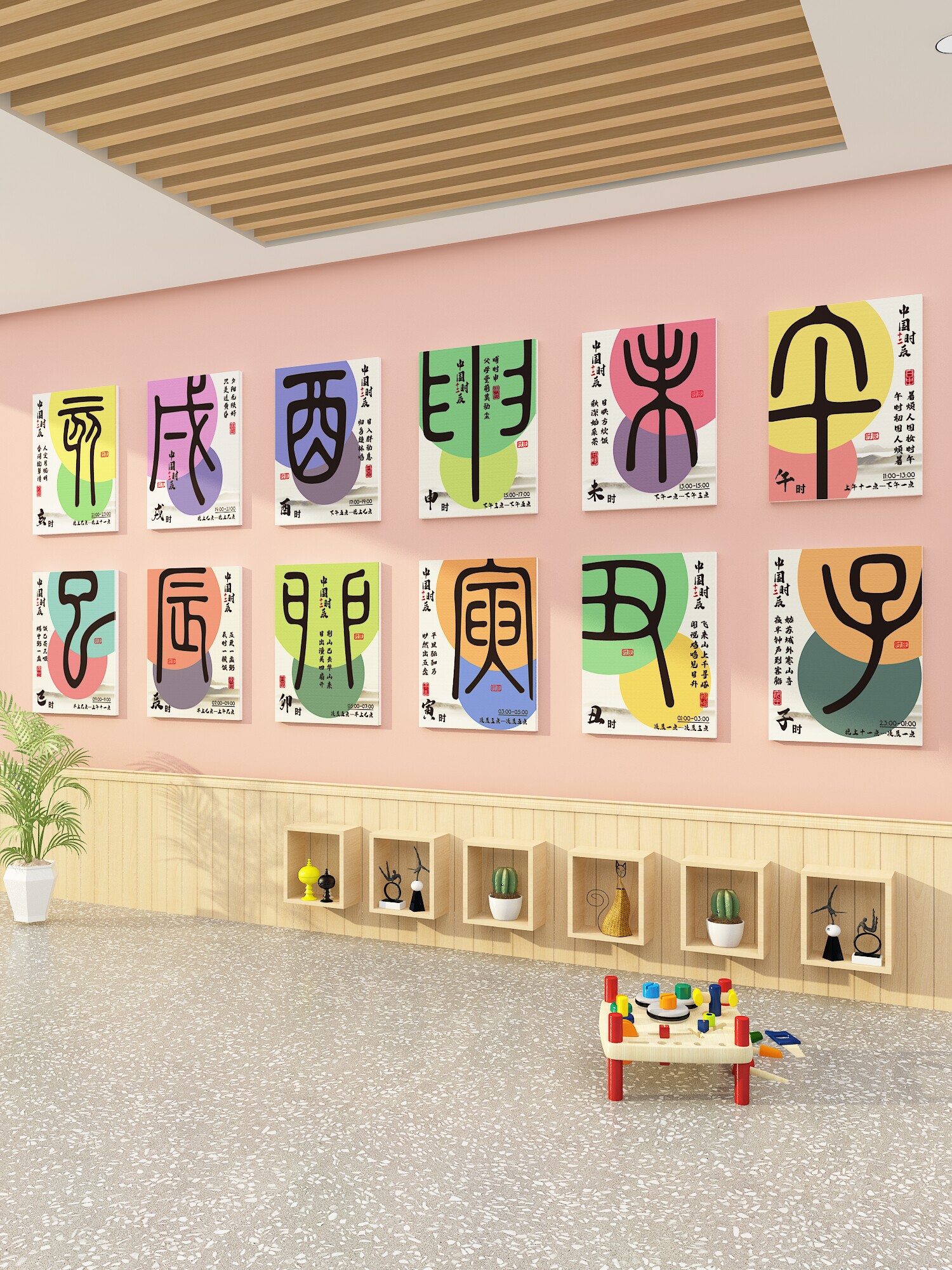 幼儿园传统文化环创材料十二生肖时辰主题成品贴楼梯走廊墙面装饰