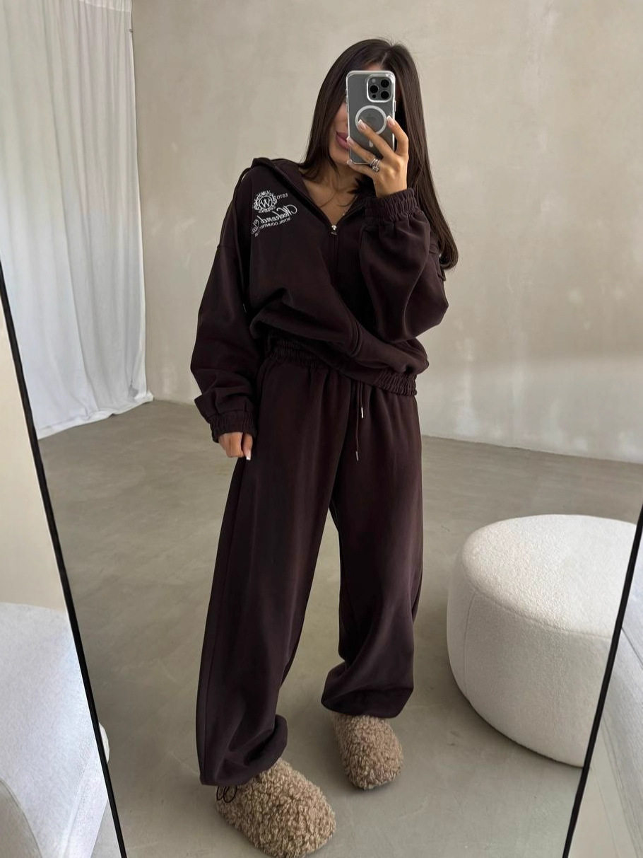 Casual Zipper Hoodie Pants Set 欧美休闲拉链连帽卫衣长裤套装