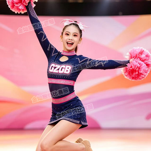 女童啦啦队长袖花球表演服套装