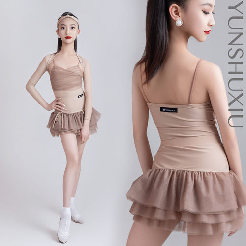 YSX 云舒袖|拉丁舞服练功服裸色高级蝴蝶结温柔套装含发带外搭