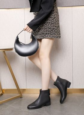 卓怡女鞋2025冬季新款头层羊皮时尚方头低跟短筒保暖棉鞋08202