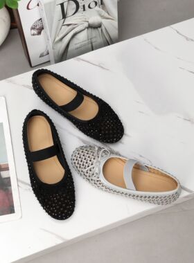 卓怡女鞋2025年夏季新款真皮时尚平底圆头水钻网鞋08097