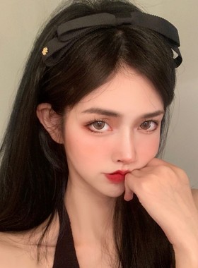 复古法式双层蝴蝶结奶油发箍发带山茶花气质黑色头箍发卡夏天压发