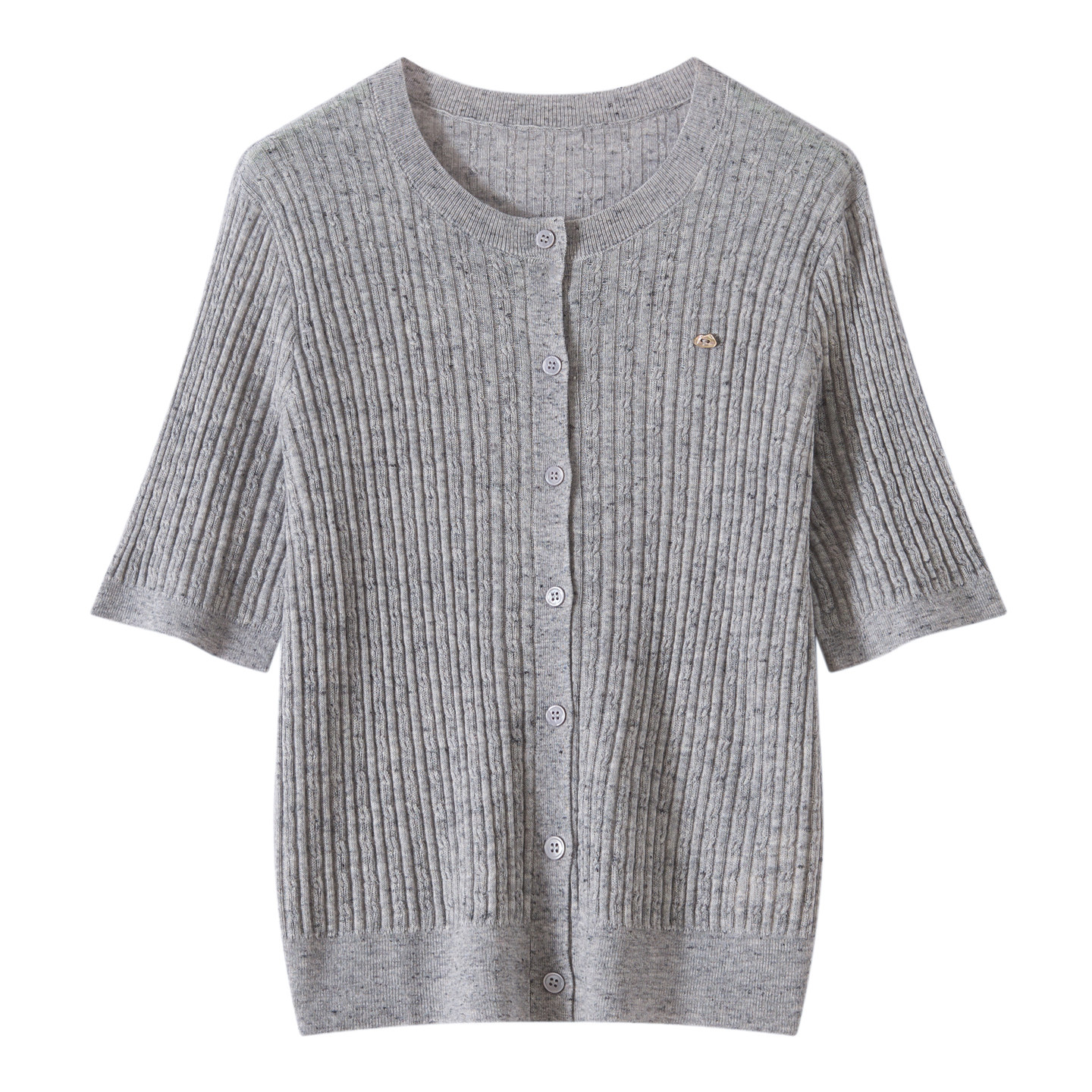 彩点坑条麻花纹针织开衫短袖女圆领柔软纽扣半袖洋气百搭显瘦上衣,女装/女士精品,毛针织衫,淘宝优惠券,粉丝福利购,淘宝优惠卷