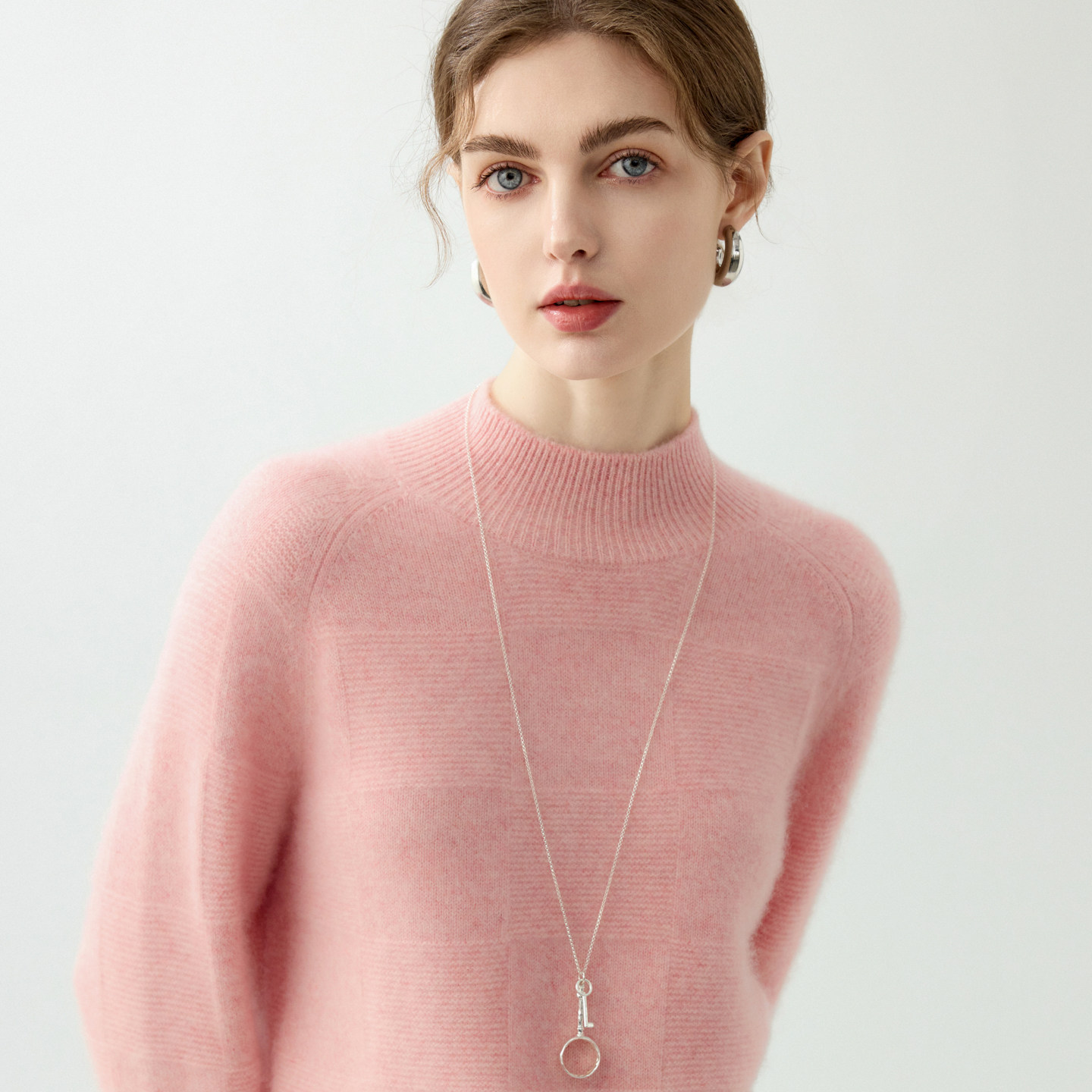 高级感棋盘格半高领100%山羊绒衫女时尚气质长袖套头百搭针织毛衣,女装/女士精品,羊绒衫,淘宝优惠券,粉丝福利购,淘宝优惠卷