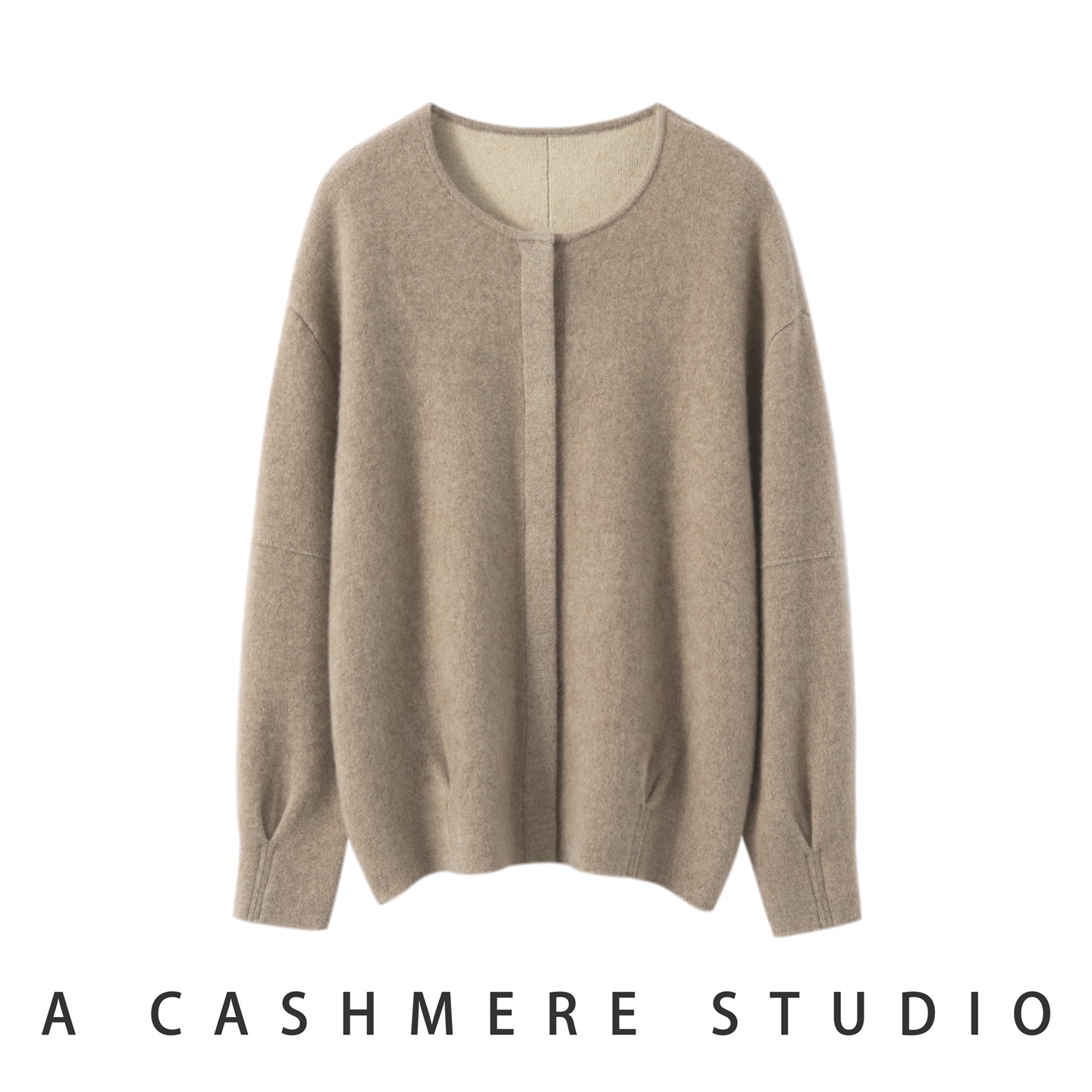 四平空气层100%纯山羊绒开衫女圆领宽松针织毛衣外套隐藏摁扣外搭,女装/女士精品,羊绒衫,淘宝优惠券,粉丝福利购,淘宝优惠卷