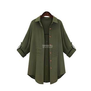 新品 休闲衬衣薄长袖 女装 欧洲站中长款 风衣外套 大码 2018秋季