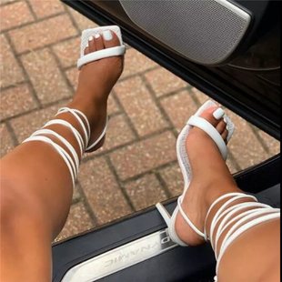 方头搭扣凉鞋女鞋high heels sandals for women shoes summer 42