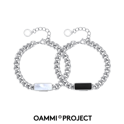 OAMMI原创设计个性酷黑贝母手链可调节古巴链钛钢情侣男女冷淡风