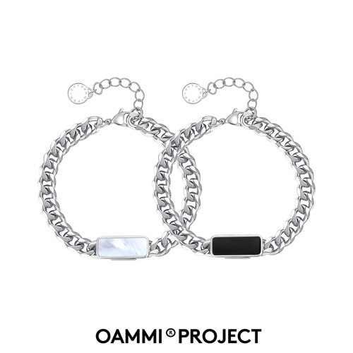 OAMMI原创设计个性酷黑贝母手链可调节古巴链钛钢情侣男女冷淡风