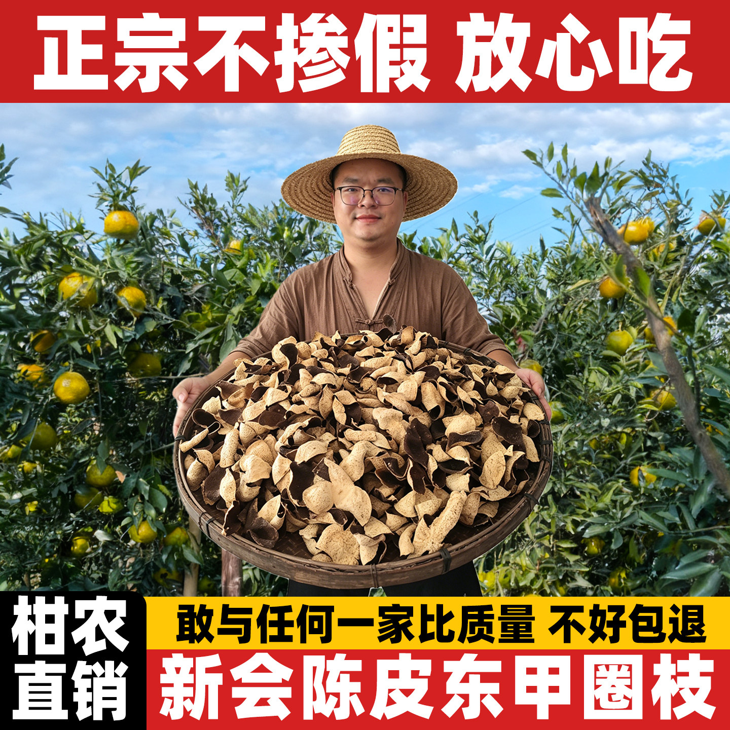 正宗陈皮新会正品陈皮东甲圈枝原枝三年五年大红新皮陈皮泡茶专用