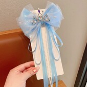 艾莎公主皇冠蝴蝶结发夹冰雪奇缘儿童飘带宝宝编发Elsa女王头饰