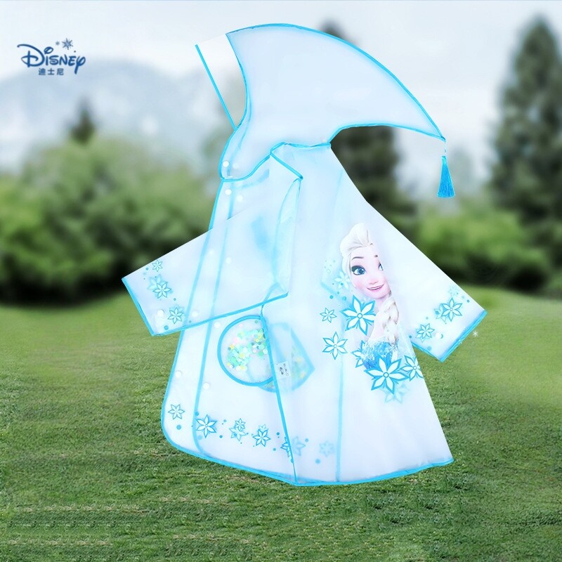 冰雪奇缘女童雨衣大帽檐EVA艾莎公主雨披幼儿园上学Elsa女王雨具