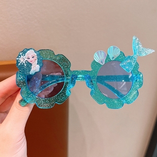 艾莎公主儿童太阳镜女孩Elsa女王墨镜冰雪奇缘眼镜旅游装 扮配饰