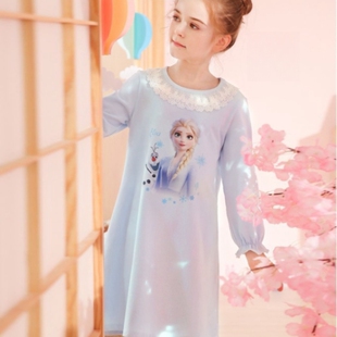 冰雪奇缘女童睡衣秋天爱莎女王睡裙长袖连衣裙薄款Elsa公主家居服